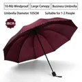 Automatic wine red folding umbrella with 10-rib windproof structure and 105cm canopy. - Hemming Enlarged 10-Rib Manual / Burgundy