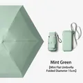Mini mint green flat folding sun umbrella with a matching portable shoulder bag - Card Bag Series / 15cm Flat 6-Fold / Mint Green