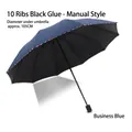 Manual 10-rib folding umbrella with black glue coating in business blue, 105cm wide - 10-Rib Black Coating Manual / Navy Blue