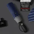 Automatic navy blue folding umbrella with safety reflective edge - 10-Rib Large Automatic Basic / Navy Blue