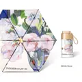 Portable five-fold sun and rain umbrella featuring elegant White Rose floral print - 6-Rib 6-Fold / Titanium Gold Version / White Rose Pendant