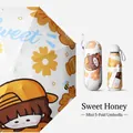 Portable mini five-fold sun umbrella featuring sweet honey and floral cartoon print design - Digital Print (5-Fold Mini Style) / 8-Rib 5-Fold Umbrella (With Eye Case) / Sweet Honey