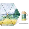 Compact five-fold umbrella featuring Van Gogh's Wheat Field with Cypresses oil painting print - 6-Rib 6-Fold / Titanium Gold Version / Wheatfield with Cypresses