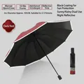 Dark red manual folding umbrella with 10 ribs and reflective strip for rain and sun - 10-Rib Large Manual / Burgundy