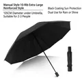 Large black 10-rib folding umbrella with 105cm diameter and sun protection - Manual 10 Ribs Extra Large / Diameter 105cm / Black