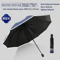 Navy blue manual folding umbrella with night safety reflective strip for 2-3 people - 10-Rib Large Manual / Navy Blue