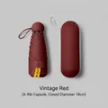 Compact 6-rib portable folding sun and rain umbrella in vintage red with capsule case - 6-Rib 5-Fold Umbrella Series (With Case) / Burgundy