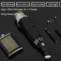 Army green automatic folding umbrella with LED light and reflective edge - 10-Rib Enlarged Reverse Automatic LED Flagship Style / Forest Green
