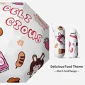 Compact mini 5-fold portable sun umbrella featuring cute food cartoon patterns and case - Digital Print (5-Fold Mini Style) / 8-Rib 5-Fold Umbrella (With Eye Case) / Delicious Deli