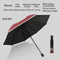 Dark red folding umbrella with reflective edge and black sun protection coating - 8-Rib Manual / Burgundy