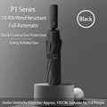 Premium automatic black folding umbrella with durable 10-rib windproof frame design - P Series (10 Ribs) / Black