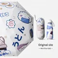 Portable five-fold mini UV umbrella featuring cute Japanese food cartoon patterns - Digital Print (5-Fold Mini Style) / 8-Rib 5-Fold Umbrella (With Eye Case) / Japanese Snacks