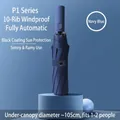 Navy blue automatic folding umbrella with windproof 10-rib frame and sun protection. - P Series (10 Ribs) / Navy Blue