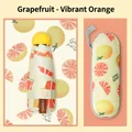 Compact 5-fold portable sun and rain umbrella with grapefruit pattern and storage case - 6-Rib 5-Fold Fruit Series Umbrella (With Case) / Grapefruit Color