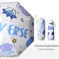 Portable mini 5-fold sun umbrella with cartoon universe astronaut print and hard case - Digital Print (5-Fold Mini Style) / 8-Rib 5-Fold Umbrella (With Eye Case) / Space Exploration