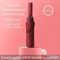 Premium wine red automatic folding umbrella with 10-rib windproof frame and UV protection - P Series (10 Ribs) / Burgundy