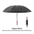 Professional automatic black folding umbrella with 105cm sun protection vinyl coating - 10-Rib Automatic Mechanical Explosion-proof / Elegant Black