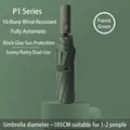 Forest green 10-rib automatic folding umbrella with 105cm diameter for sun and rain. - P Series (10 Ribs) / Forest Green