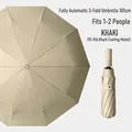 Khaki 10-rib automatic folding umbrella with 105cm large diameter canopy for 1-2 people - 10 Ribs Enlarged / Khaki