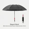Elegant black oversized automatic folding sunscreen umbrella with 105cm diameter. - 10-Rib Enlarged Reverse Automatic Mechanical Explosion-Proof Style / Black