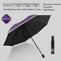 Manual dark purple folding umbrella with 8 reinforced ribs and reflective safety strip. - Inverted 8-Rib Manual Reinforced / Black Coating Sun Protection / Purple