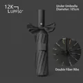 Automatic black folding umbrella with bow-tie strap and 12-rib reinforced frame - 12-Rib Automatic Series / Black