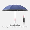 Large automatic folding umbrella in deep sea blue with black glue sun coating 105cm - 10-Rib Enlarged Reverse Automatic Mechanical Explosion-Proof Style / Navy Blue