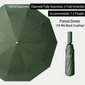 Premium forest green 10-rib automatic folding umbrella opens to 105cm for sun and rain protection. - 10 Ribs Enlarged / Forest Green