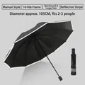 Large black folding umbrella with 10-rib frame and reflective edge for rain and sun protection - Inverted 10-Rib Large Manual / Black Coating Sun Protection / Black