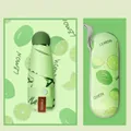Compact lime green five-fold umbrella with lemon pattern and matching case - 6 Ribs, Capsule Case / Lime
