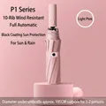 Automatic folding pink sun umbrella with windproof 10-rib frame and 105cm canopy - P Series (10 Ribs) / Light Pink