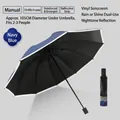 Large navy blue folding sun and rain umbrella with 10 ribs and night safety reflective strip - Reflective Manual 10 Ribs Enlarged Style / Diameter 105cm / Navy Blue