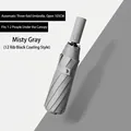 Mist grey automatic 3-fold umbrella with 12 ribs and sun-protective black coating - 12 Ribs Enlarged / Mist Grey