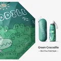 Compact 5-fold portable UV umbrella with green crocodile pattern and capsule case - 8 Ribs-With Case / Green Crocodile