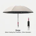 Beige automatic folding umbrella with black UV coating, 105cm diameter - 10-Rib Enlarged Automatic (Mechanical Explosion-Proof) / Beige