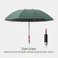 Dark green automatic folding sun umbrella with black glue coating and 105cm canopy - Reflective Umbrella Series / 10-Rib Enlarged Automatic Reverse Style (Mechanical Safety) / Forest Green