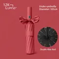 Large automatic folding umbrella with double fiber ribs and UPF50+ sun protection - 12-Rib Automatic Series / Burgundy