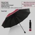 Sturdy large 10-rib folding umbrella in dark red with reflective strip and UV protection - Reflective Manual 10 Ribs Enlarged Style / Diameter 105cm / Burgundy