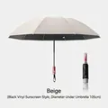Oversized beige automatic folding umbrella with black glue sun protection coating - Reflective Umbrella Series / 10-Rib Enlarged Automatic Reverse Style (Mechanical Safety) / Beige
