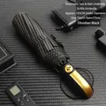 Obsidian black automatic folding umbrella with gold stripes and 10 ribs - 10-Rib Automatic / Black with Gold Stripes