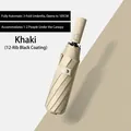 Fully automatic 12-rib foldable umbrella in khaki, large 105cm canopy for 1-2 people - Automatic (Upgraded M Series) / 12 Ribs Enlarged / Khaki