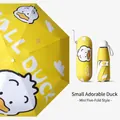 Compact five-fold portable sun and rain umbrella with cute yellow duck pattern design - 8 Ribs-With Case / Yellow Cute Duck