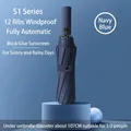 Navy blue automatic folding umbrella with 12 ribs windproof frame and UV protection - S Series (12 Ribs) / Navy Blue