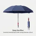 Extra large automatic folding reverse umbrella in deep sea blue with 122cm diameter - Reflective Umbrella Series / 10-Rib Fully Automatic Extra Large Reverse Style (Mechanical Safety) / Navy Blue