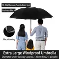 Oversized black windproof umbrella for 2-3 people, 130cm diameter - Manual Jumbo 10 Ribs / Diameter approx. 130cm / Black