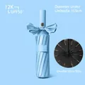 Elegant light blue automatic folding umbrella with bow handle and 12-rib windproof structure - 12-Rib Automatic Series / Light Blue