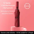Professional wine red automatic folding umbrella with 12 windproof ribs for sun and rain - S Series (12 Ribs) / Burgundy