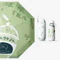 Compact mini 5-fold sun and rain umbrella with matcha tea print and matching storage case - 8 Ribs-With Case / Matcha Drink