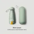 Portable mint green ultra-light folding sun umbrella with protective capsule storage case - 6-Rib 5-Fold / Glasses Case Style / Mint Green