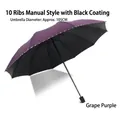 10-rib manual folding sun umbrella with black UV coating in grape purple, 105cm diameter - Manual Three-Fold Umbrella / Purple